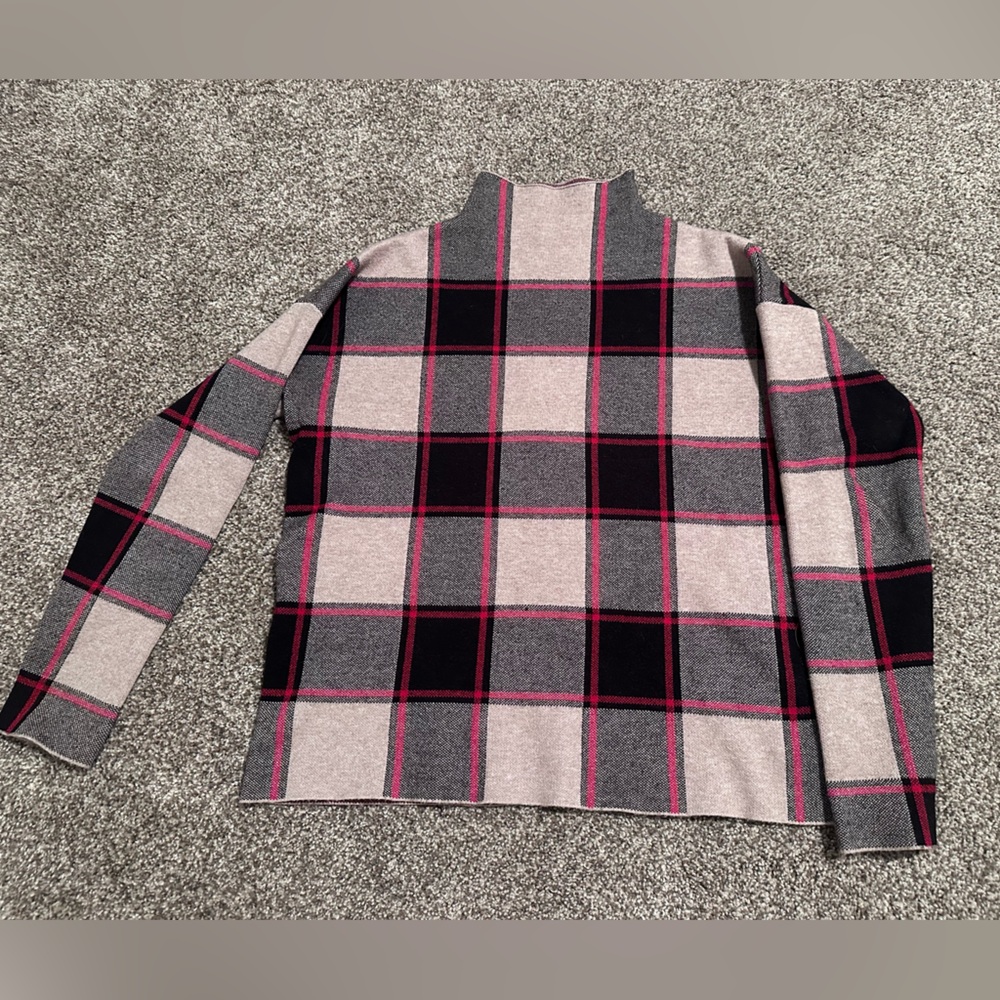 Rachel Zoe Mock Neck Plaid Checkered Knit Pullover Sweater - Size Medium